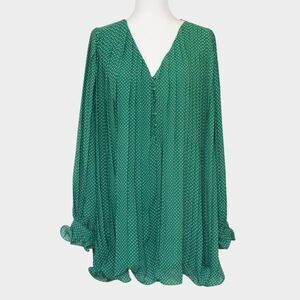 ENDLESS ROSE Viera Polka Dot Pleated Ruffle Trim Romper Green Size M